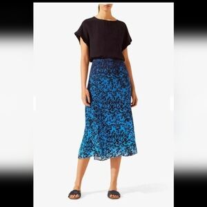 Jigsaw Blue And Black Floral Ombre Skirt Side Slits Midi Lined Size 2